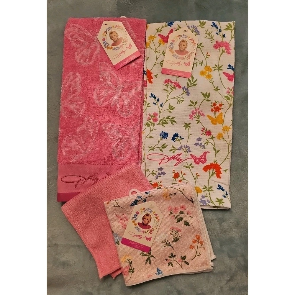 Dolly Parton Wildflower Spring & Pink Collection Kitchen Towels & Dish Clothes